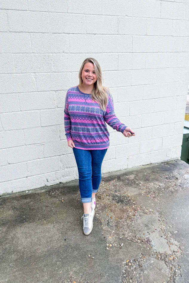 Dear Scarlett Christmas Stripe Pullover Top Pink Necklaces