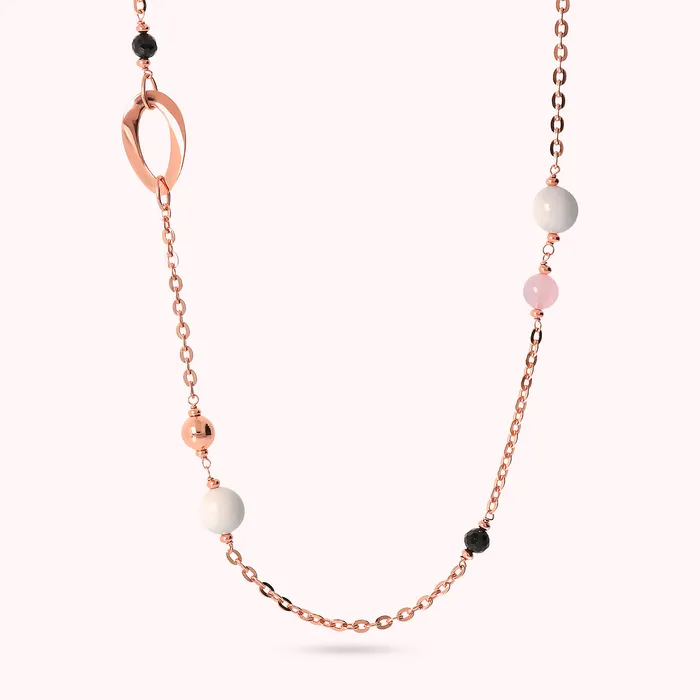 Earrings Collana Lunga con Elementi Golden Ros e Pietre Naturali Multicolore Bronzallure