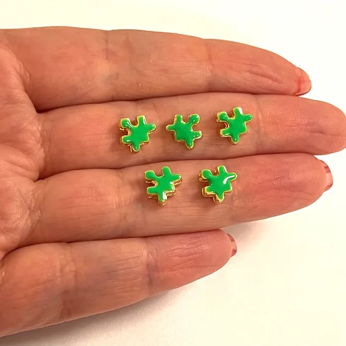 Earrings Peppy Beads 24Kt Gold Plated Neon Green Enamelled Puzzle Piece Spacer Charms 5 Pcs in a Pack Earrings Peppy Beads 24Kt Gold Plated Neon Green Enamelled Puzzle Piece Spacer Charms 5 Pcs in a Pack