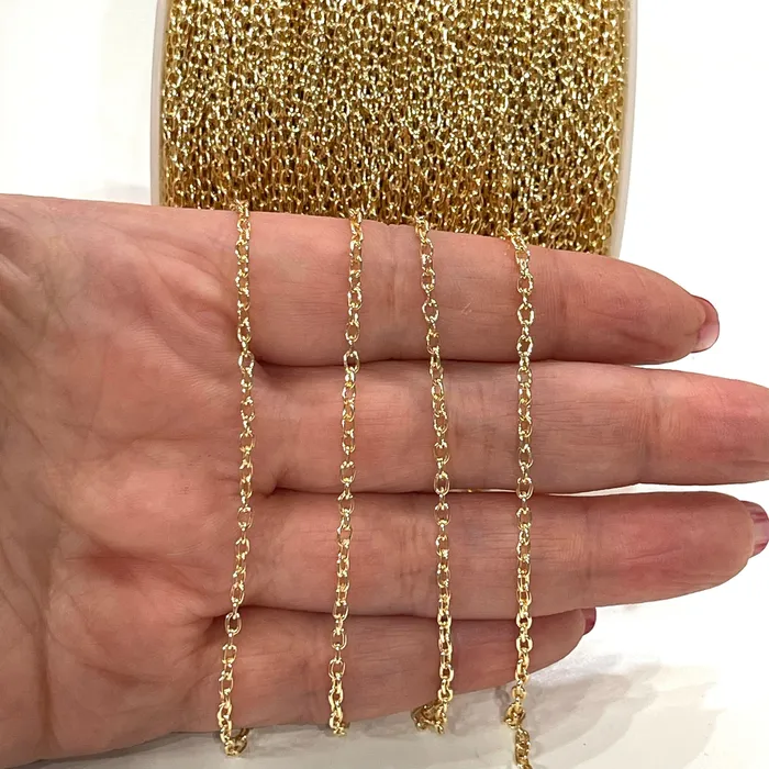 Necklaces 5 Meters Bulk 24Kt Gold Plated Rolo Chain 3x2mm Open Link Rolo Chains Gold Curb Chain Necklace Extender Chain Peppy Beads