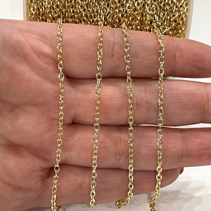 Necklaces 5 Meters Bulk 24Kt Gold Plated Rolo Chain 3x2mm Open Link Rolo Chains Gold Curb Chain Necklace Extender Chain Peppy Beads Necklaces 5 Meters Bulk 24Kt Gold Plated Rolo Chain 3x2mm Open Link Rolo Chains Gold Curb Chain Necklace Extender Chain Peppy Beads