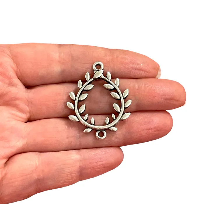 Peppy Beads Antique Silver Plated Olive Branch Wreath Connector Charms 2 pcs in a pack Earrings