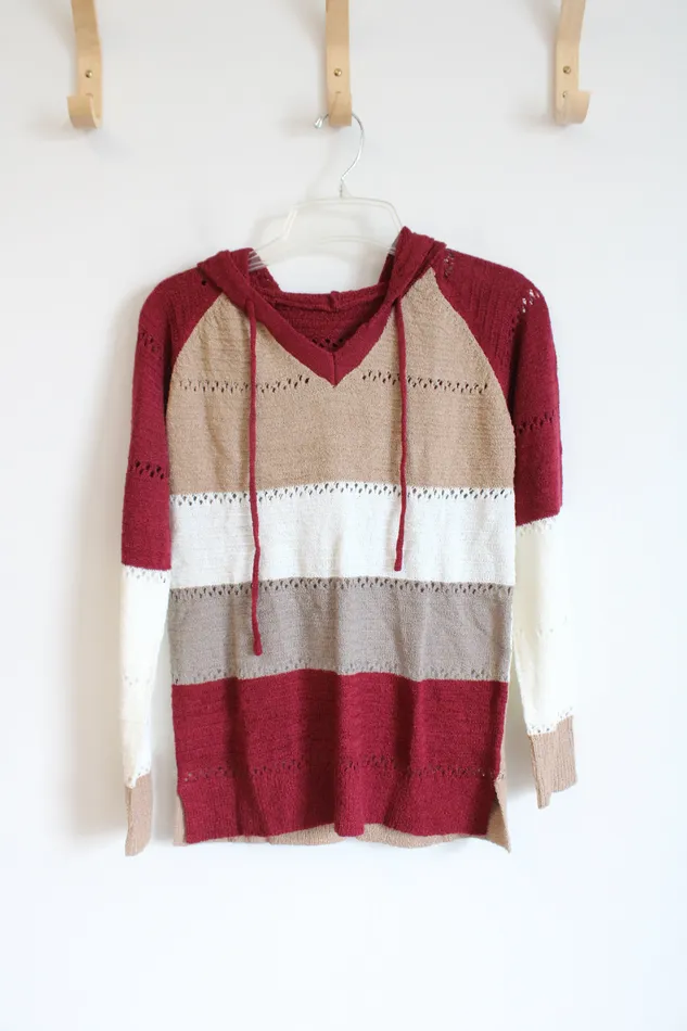 Red Tan White Striped Hooded Sweater S Jubilee Thrift Rings