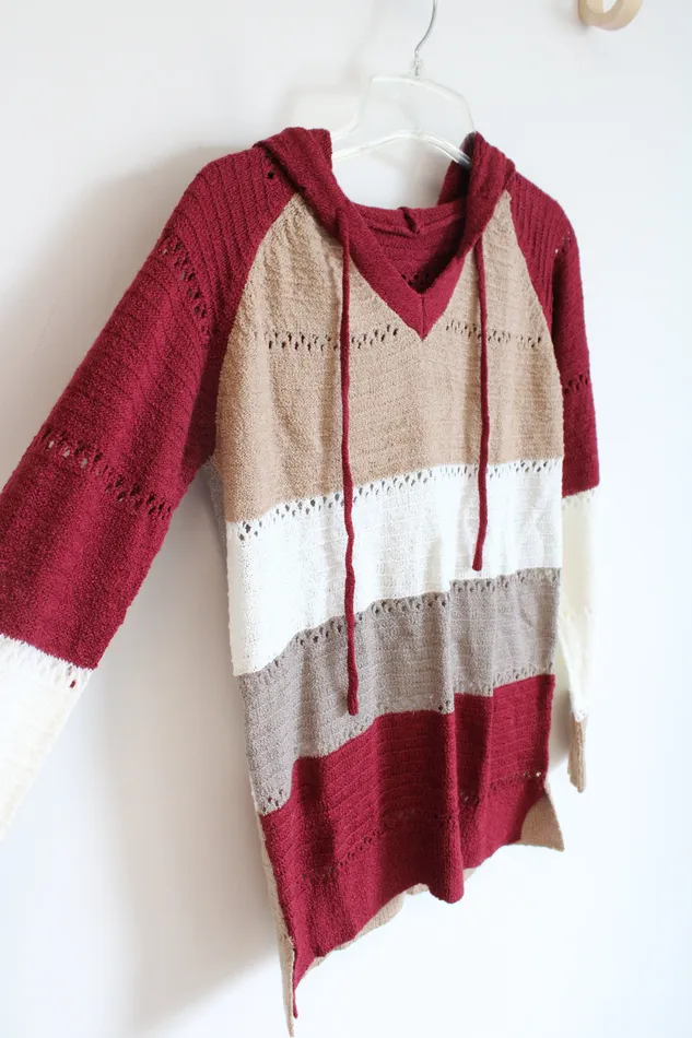 Red Tan White Striped Hooded Sweater S Jubilee Thrift Rings