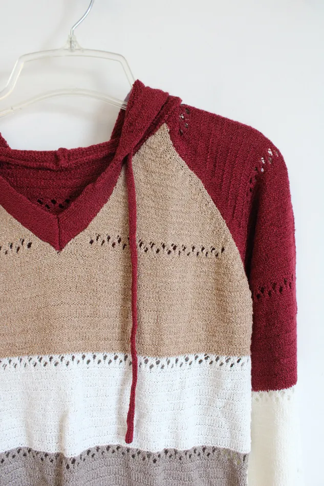 Red Tan White Striped Hooded Sweater S Jubilee Thrift Rings