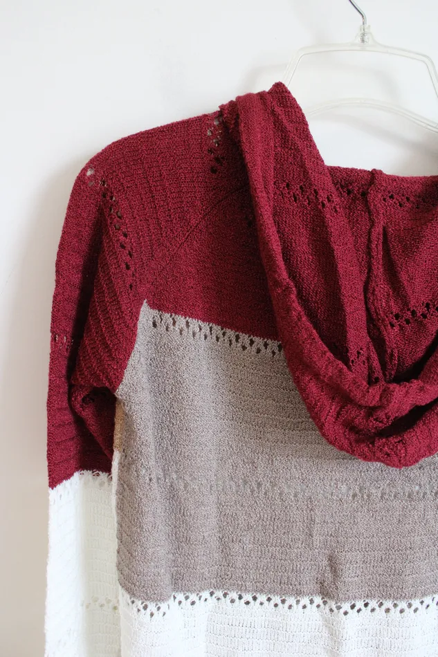 Red Tan White Striped Hooded Sweater S Jubilee Thrift Rings