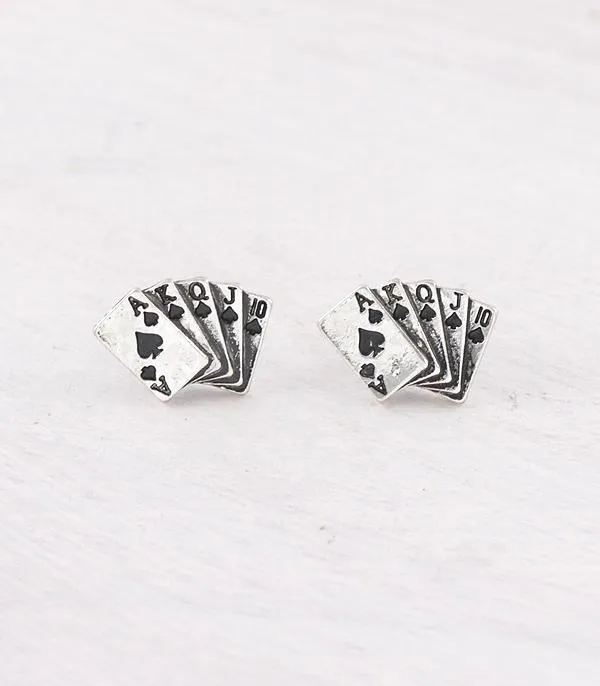WESTERN PLAYING CARDS POST EARRINGS BLACK YKT Earrings