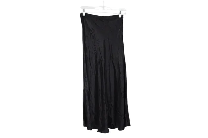 Zara Rings Zara Black Satin Material Calf Length Skirt XS