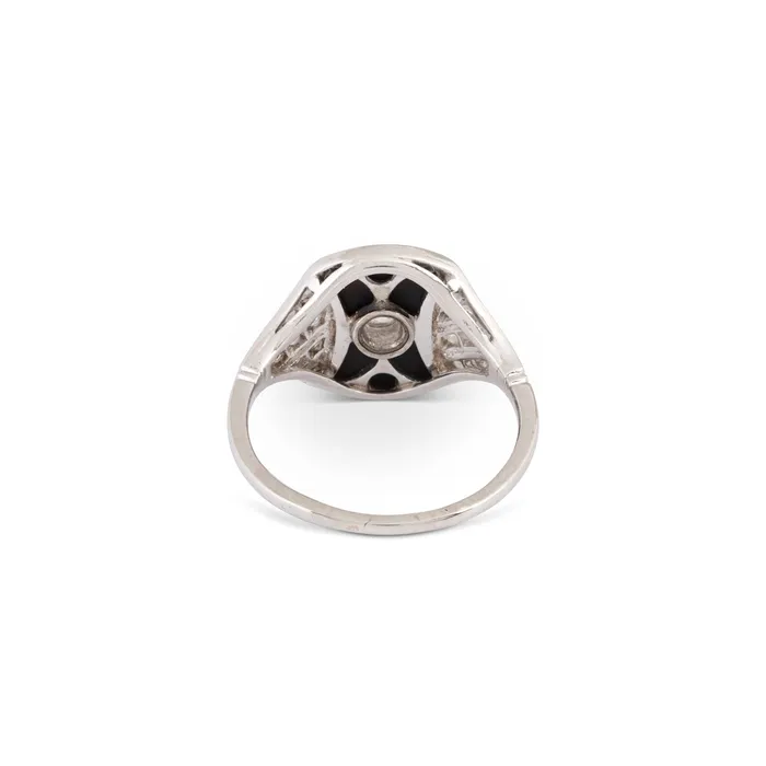 Antique Rings Austrian Art Deco Onyx Diamond and Platinum Ring