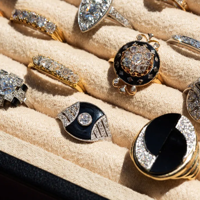 Antique Rings Austrian Art Deco Onyx Diamond and Platinum Ring