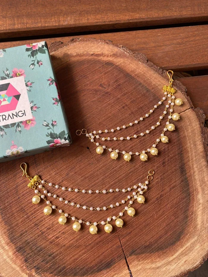 Attrangi Necklaces Bilaani 3 layer Pearl Hair Chain