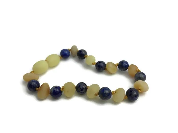 Baltic Essentials Bracelets ADHD Raw Milk Lapis Lazuli Baltic Amber Teething Bracelet for Baby Toddler 55 Inch