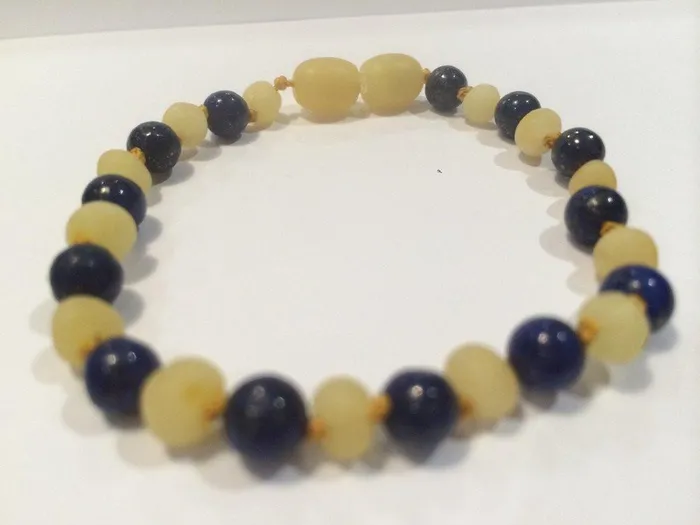 Baltic Essentials Bracelets ADHD Raw Milk Lapis Lazuli Baltic Amber Teething Bracelet for Baby Toddler 55 Inch
