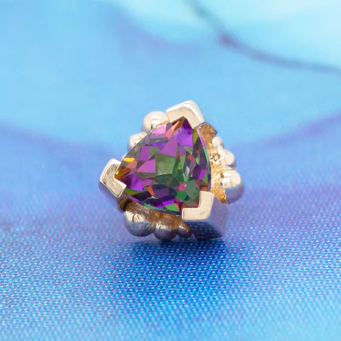 Body Vision BVLA Earrings Beaded Trillion Threaded End in Gold with Mystic Topaz