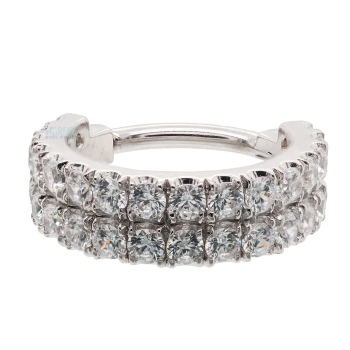 Body Vision BVLA Rings Rachel 2 Row Telesto Hinge Ring in Gold with White CZs