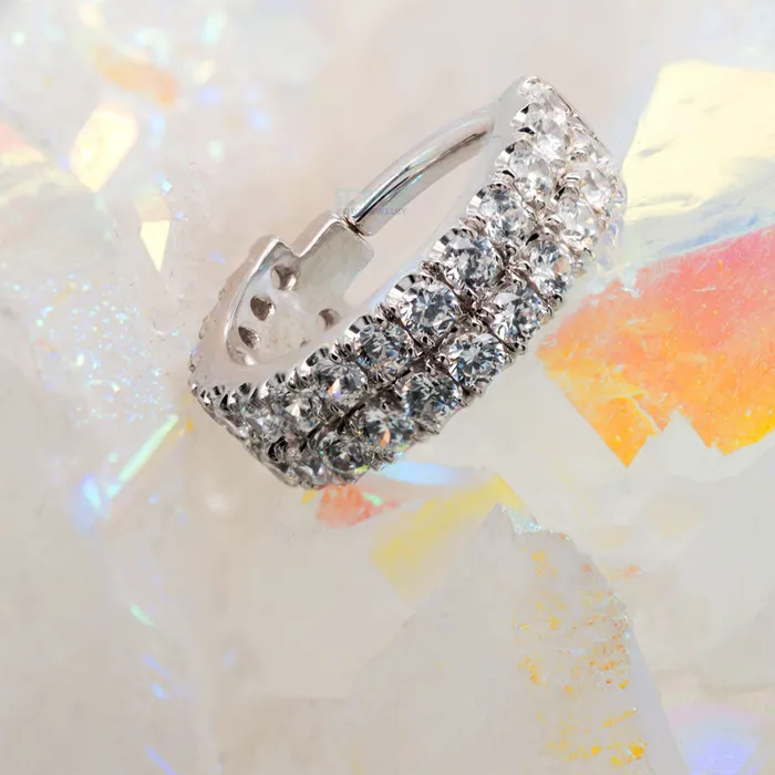 Body Vision BVLA Rings Rachel 2 Row Telesto Hinge Ring in Gold with White CZs