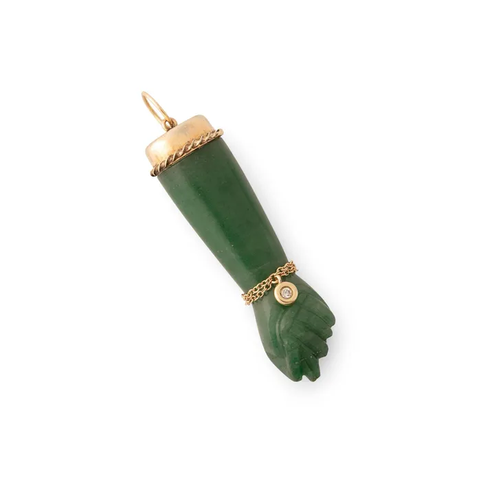Bracelets Nephrite and 12K Gold Figa Charm with Diamond Bracelet Vintage
