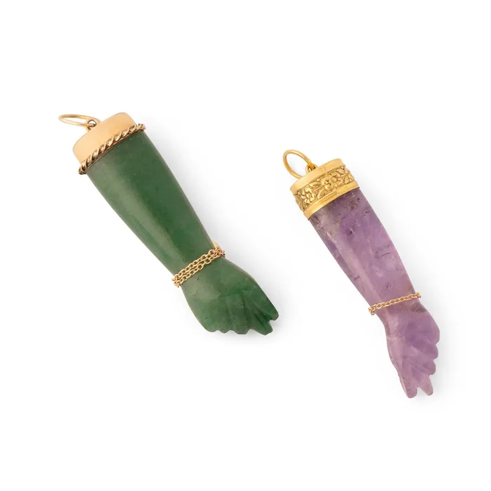 Bracelets Nephrite and 12K Gold Figa Charm with Diamond Bracelet Vintage