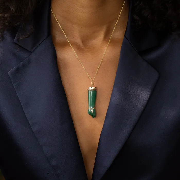 Bracelets Nephrite and 12K Gold Figa Charm with Diamond Bracelet Vintage