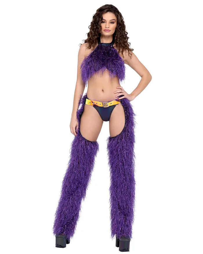 Earrings Roma Costume Inc 6251 FauxFur Cropped Halter Neck Top