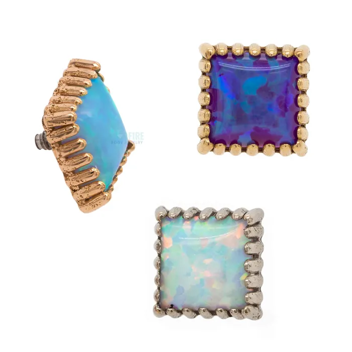 Earrings Square Opal Threaded End in Gold Anatometal