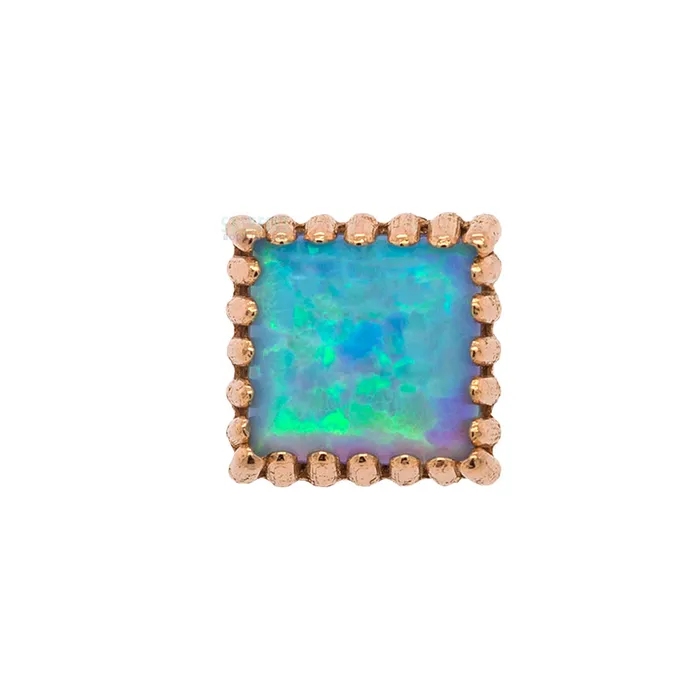 Earrings Square Opal Threaded End in Gold Anatometal