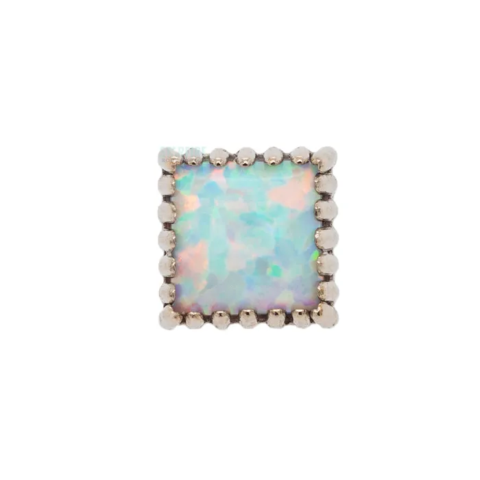 Earrings Square Opal Threaded End in Gold Anatometal