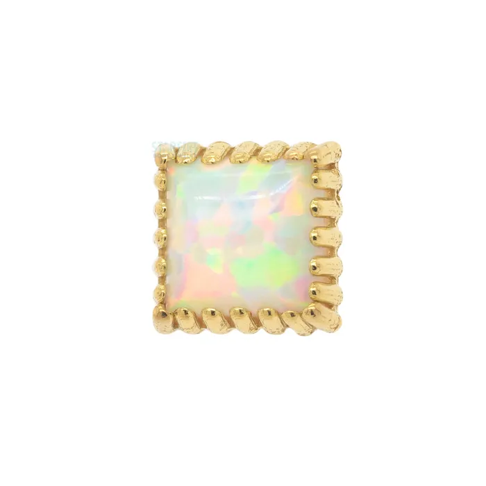 Earrings Square Opal Threaded End in Gold Anatometal
