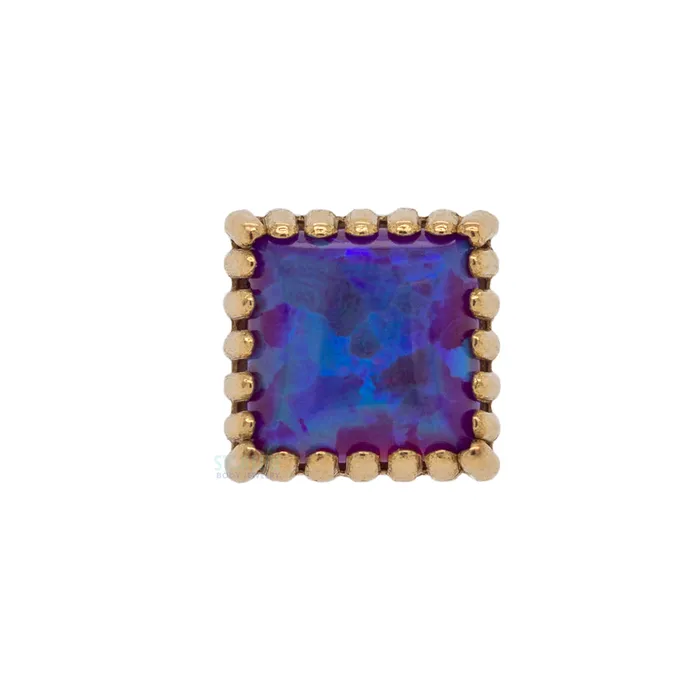 Earrings Square Opal Threaded End in Gold Anatometal