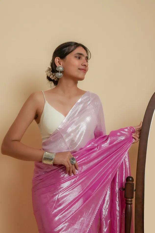 Earrings Teejh Kaalki Pink Shimmer Chiffon Saree Teejh