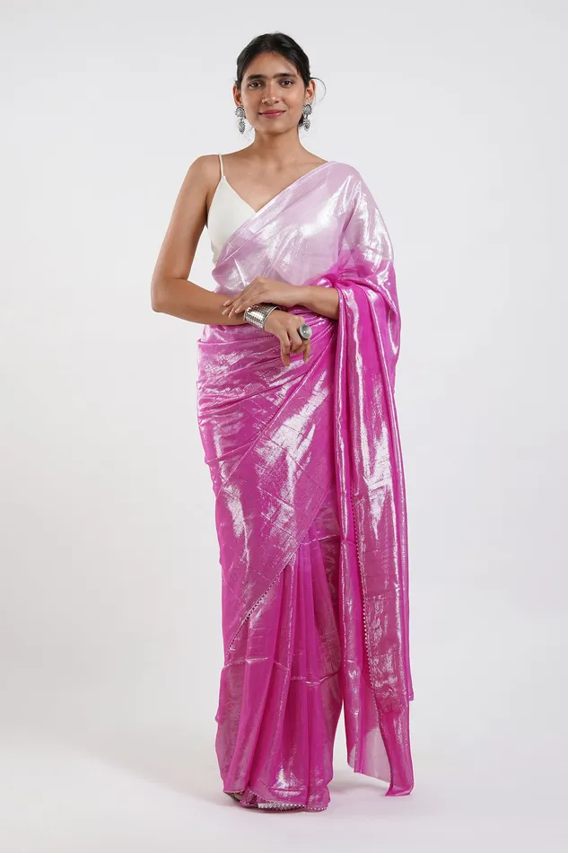 Earrings Teejh Kaalki Pink Shimmer Chiffon Saree Teejh