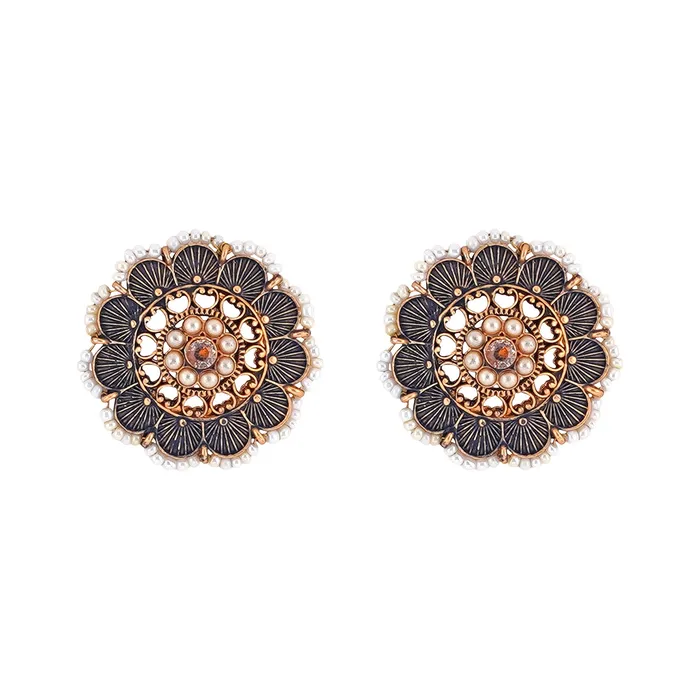 Earrings Teejh Pragya Dark Blue Gold Enamel Stud Teejh Earrings Teejh Pragya Dark Blue Gold Enamel Stud Teejh
