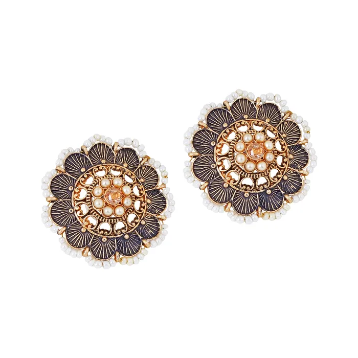 Earrings Teejh Pragya Dark Blue Gold Enamel Stud Teejh Earrings Teejh Pragya Dark Blue Gold Enamel Stud Teejh