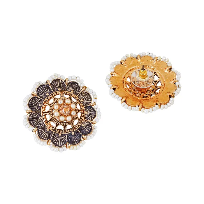 Earrings Teejh Pragya Dark Blue Gold Enamel Stud Teejh Earrings Teejh Pragya Dark Blue Gold Enamel Stud Teejh