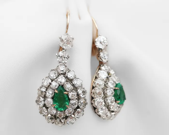 Earrings Victorian Emerald Diamond Teardrop Earrings Isadoras LD