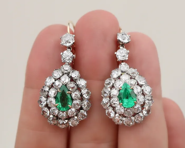 Earrings Victorian Emerald Diamond Teardrop Earrings Isadoras LD