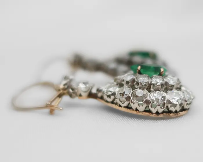 Earrings Victorian Emerald Diamond Teardrop Earrings Isadoras LD