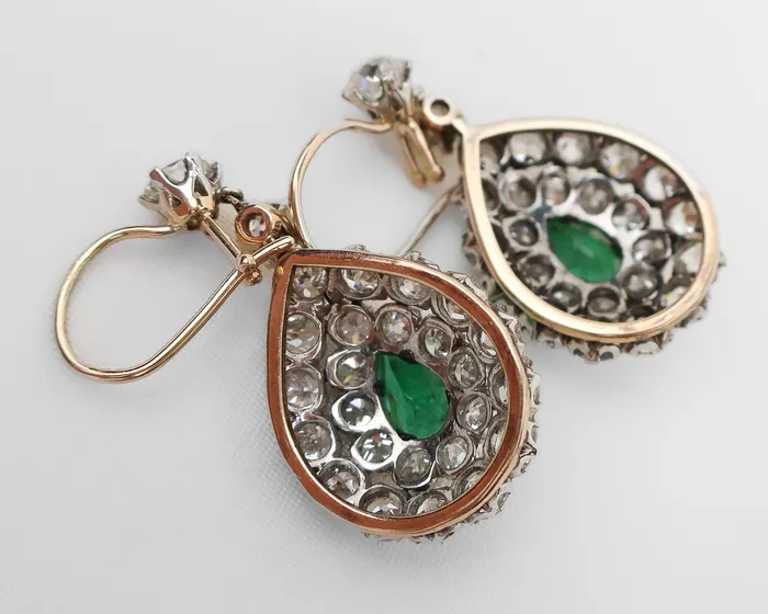 Earrings Victorian Emerald Diamond Teardrop Earrings Isadoras LD