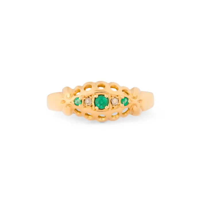 English Victorian Emerald Rose Cut Diamond and 18k Gold Ring Antique Rings