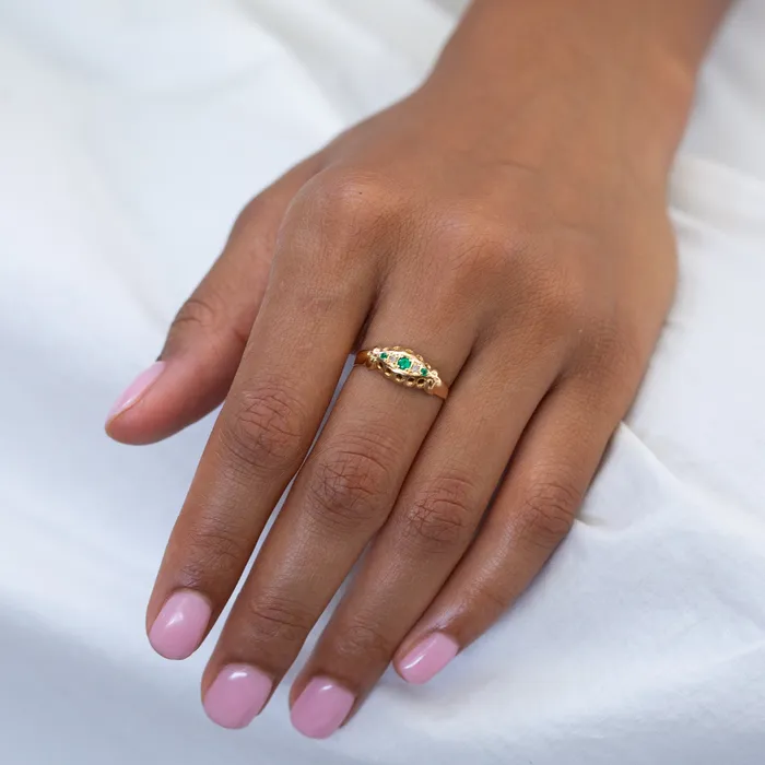 English Victorian Emerald Rose Cut Diamond and 18k Gold Ring Antique Rings