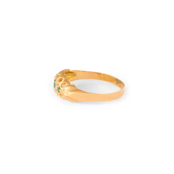 English Victorian Emerald Rose Cut Diamond and 18k Gold Ring Antique Rings