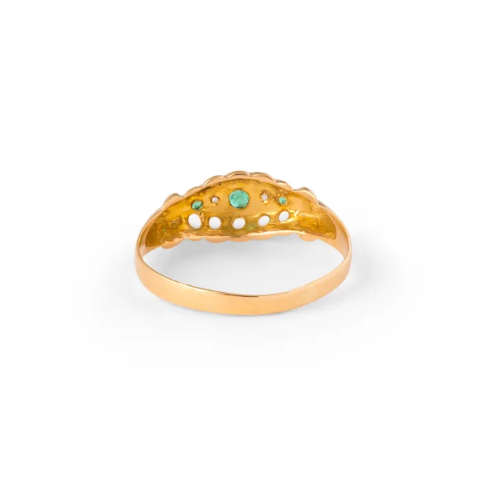 English Victorian Emerald Rose Cut Diamond and 18k Gold Ring Antique Rings