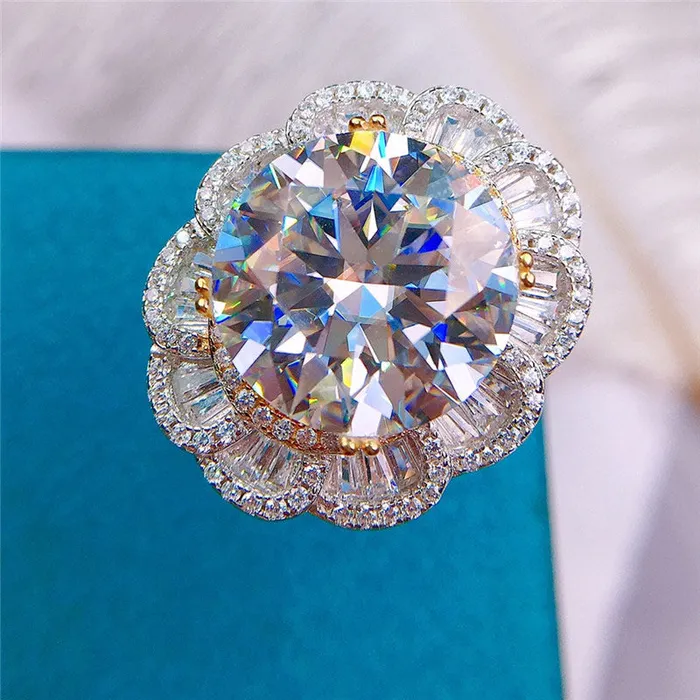 Leyloon Jewelry Rings 10 Carat Round Cut Moissanite Ring TwoTone Antique Triple Halo Certified VVS D Color Leyloon Jewelry Rings 10 Carat Round Cut Moissanite Ring TwoTone Antique Triple Halo Certified VVS D Color
