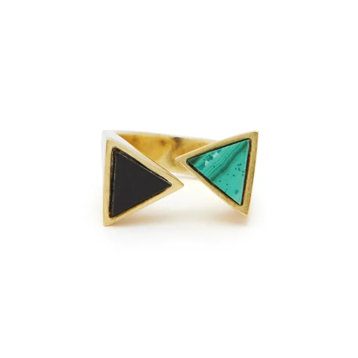 Rings 1970s Malachite And Onyx 18k Gold Ring Vintage