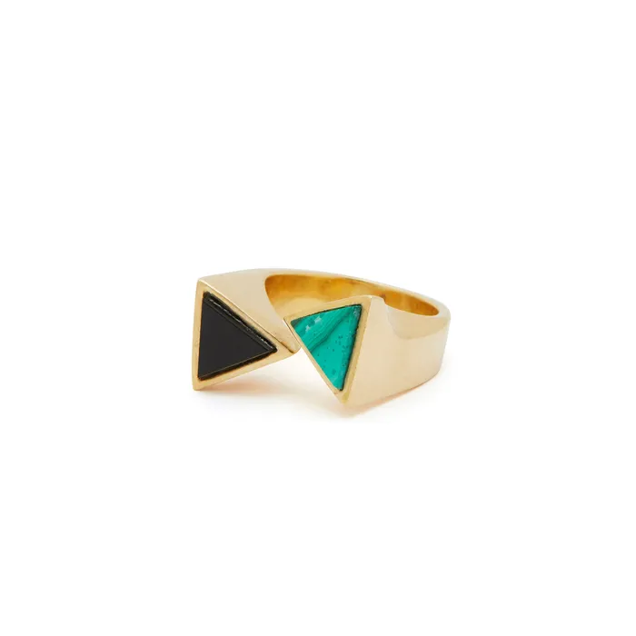 Rings 1970s Malachite And Onyx 18k Gold Ring Vintage