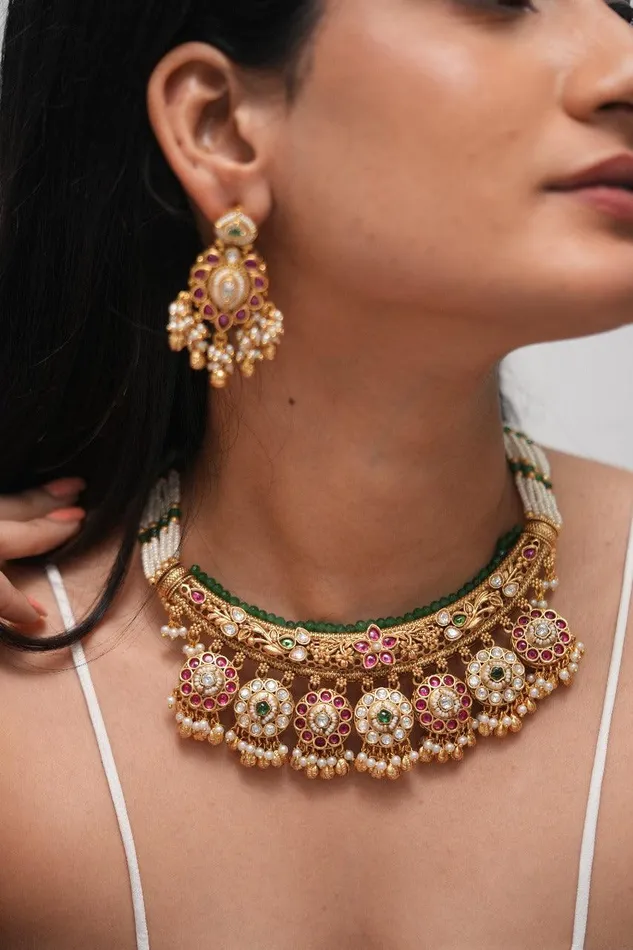 Rings Attrangi Durga Gold Hasli with Floral Drops Sone Pe Suhaga