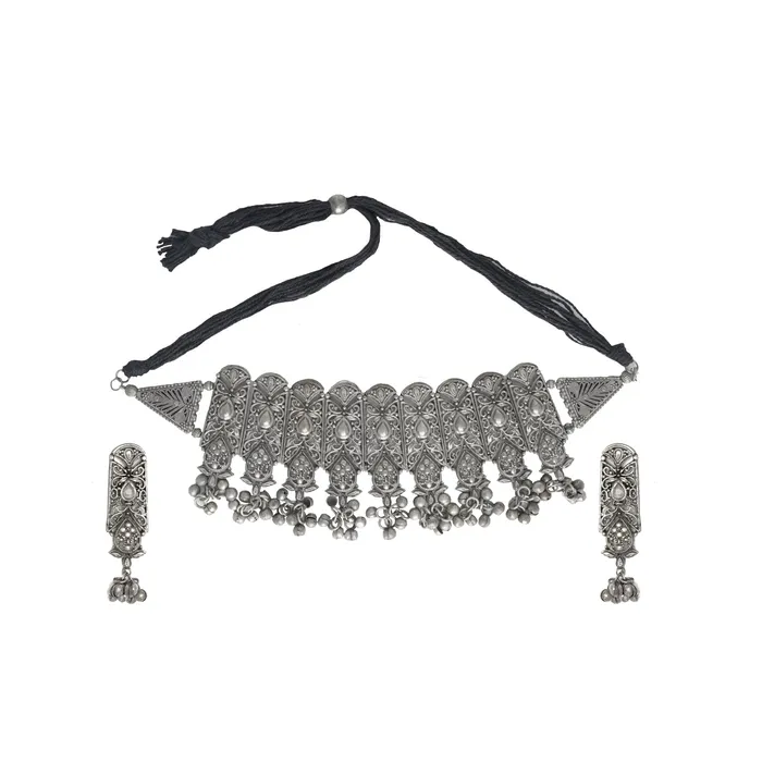 Teejh Necklaces Teejh Spruha Silver Oxidised Choker Necklace Teejh Necklaces Teejh Spruha Silver Oxidised Choker Necklace