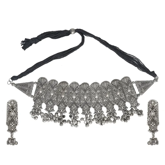 Teejh Necklaces Teejh Spruha Silver Oxidised Choker Necklace Teejh Necklaces Teejh Spruha Silver Oxidised Choker Necklace