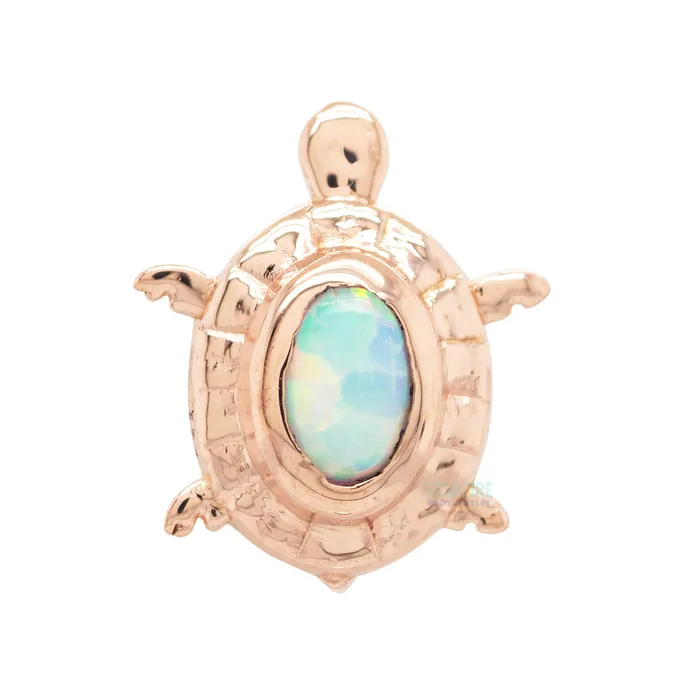 threadless Turtle End in Gold with Opal Body Gems Earrings