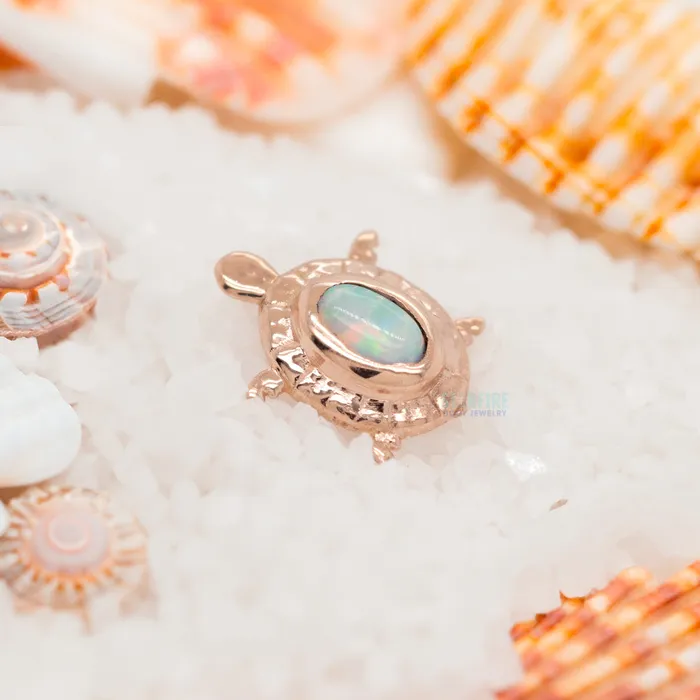 threadless Turtle End in Gold with Opal Body Gems Earrings